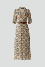 Women's Leaf Print Belted Maxi Dress