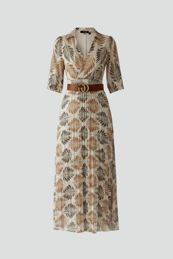 Women's Leaf Print Belted Maxi Dress