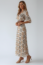 Women's Leaf Print Belted Maxi Dress