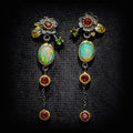 Women’s Floral Opal-Style Long Drop Earrings