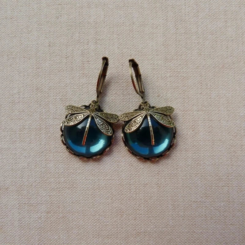 Women’s Vintage Dragonfly Blue Stone Drop Earrings