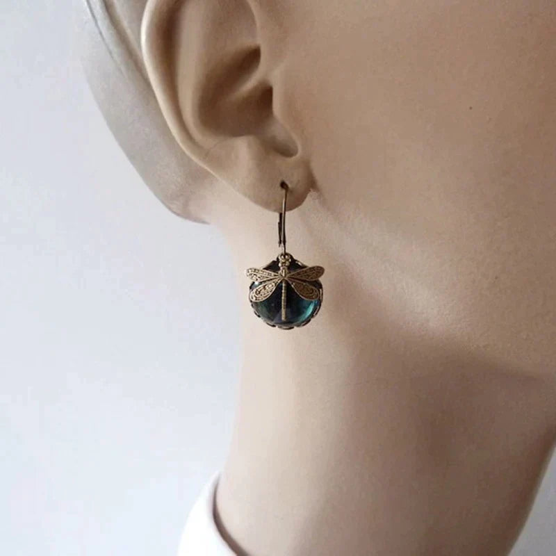 Women’s Vintage Dragonfly Blue Stone Drop Earrings