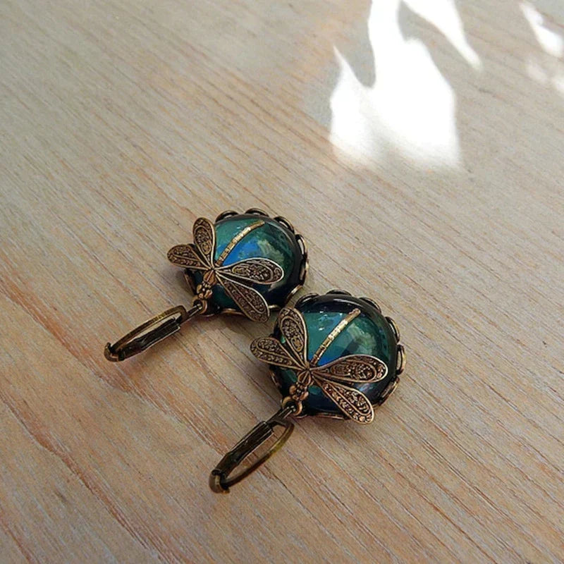 Women’s Vintage Dragonfly Blue Stone Drop Earrings