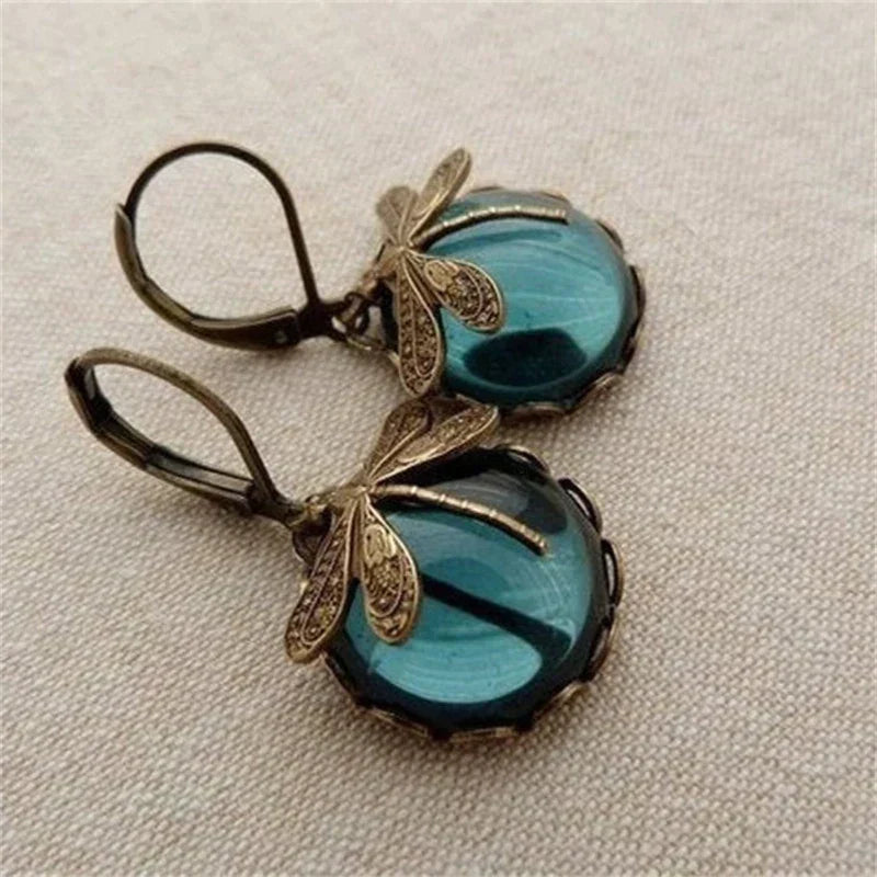 Women’s Vintage Dragonfly Blue Stone Drop Earrings