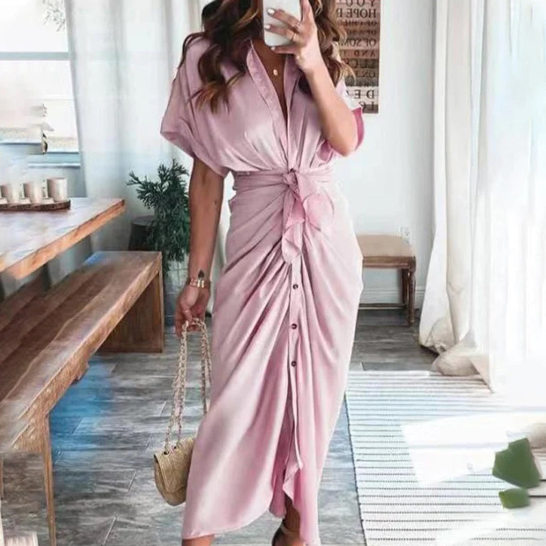 Damen-Midikleid mit Knopfleiste und Taillengürtel für eleganten Alltagslook