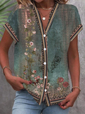 Women's Vintage Print Button Front Blouse