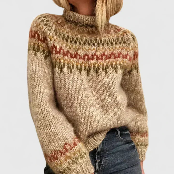 Damesweater med Fair Isle-mønster og rullekrave