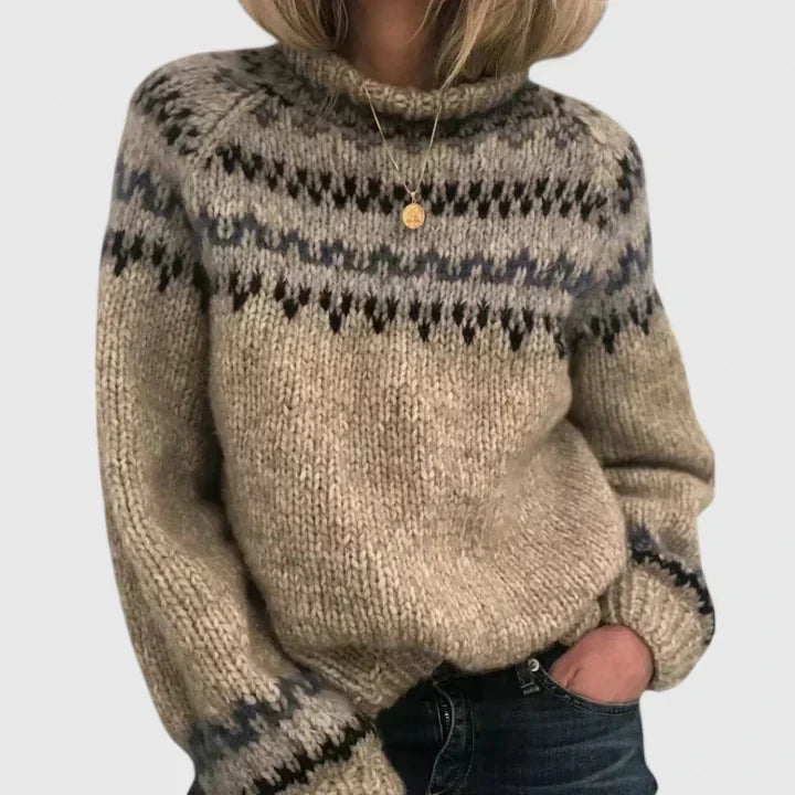 Damesweater med Fair Isle-mønster og rullekrave