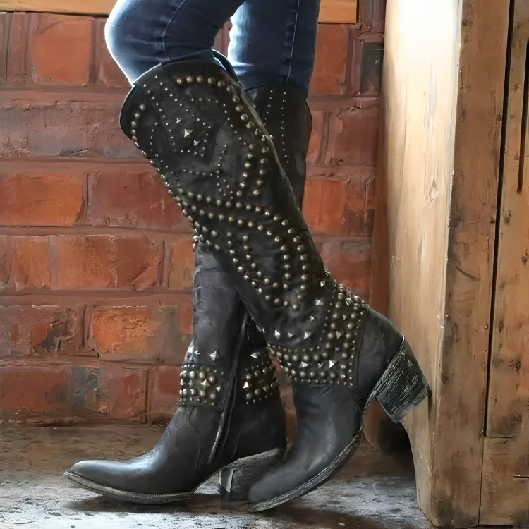 Women's Studded Knee-High Western Cowboy Boots