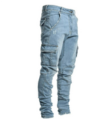Jean cargo homme ajusté effet usé