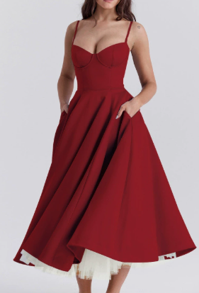 Vestido midi corsé de mujer con falda de tul y diseño de corpiño estructurado  