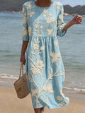 Damen Midikleid mit Blumenstickerei und Dreiviertelärmeln