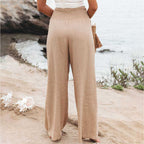 Women's Smocked High-Waist Wide Leg Trousers with Flowy Relaxed Fit