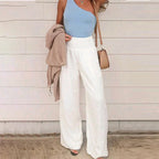 Women's Smocked High-Waist Wide Leg Trousers with Flowy Relaxed Fit