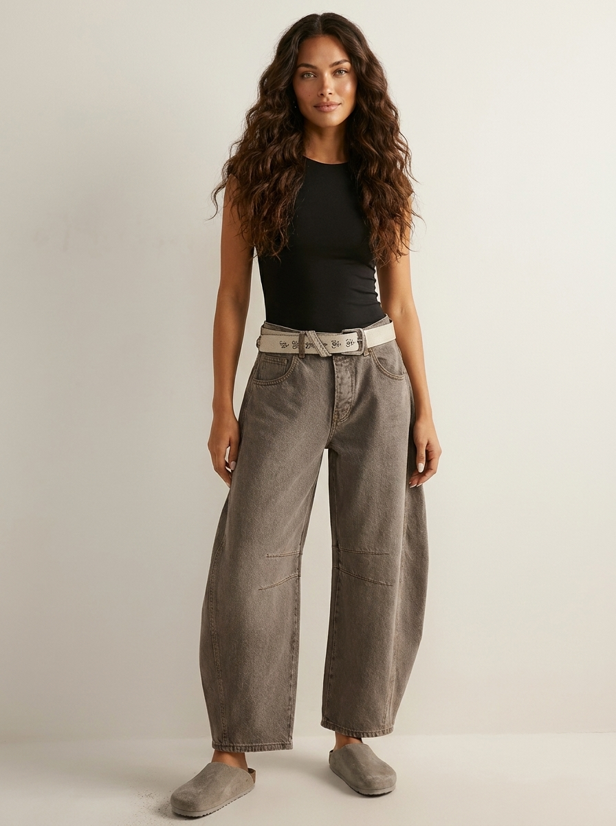 Women's Relaxed Barrel Leg Jeans with High Waist