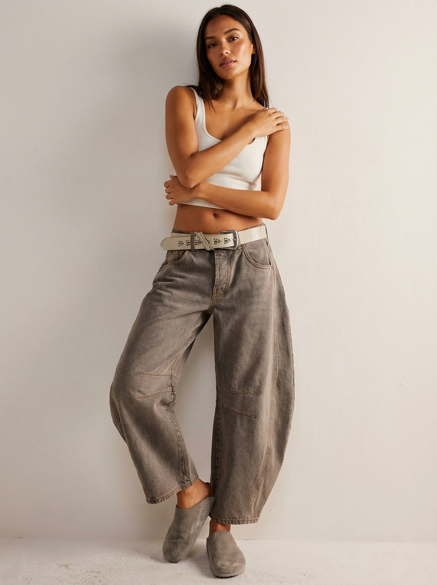 Women's Relaxed Barrel Leg Jeans with High Waist