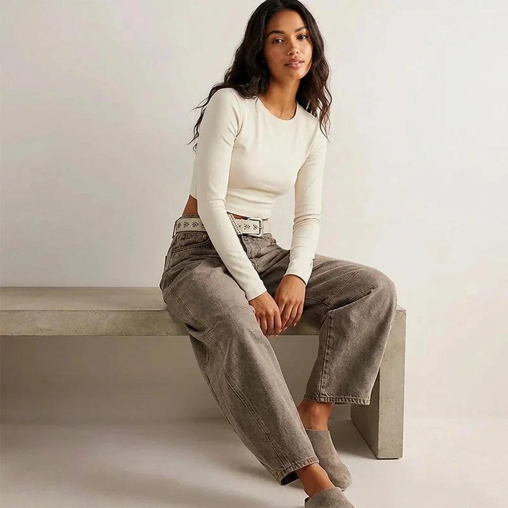 Women's Relaxed Barrel Leg Jeans with High Waist