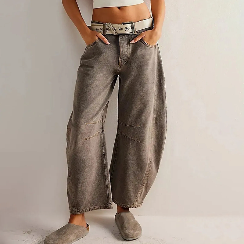 Women's Relaxed Barrel Leg Jeans with High Waist