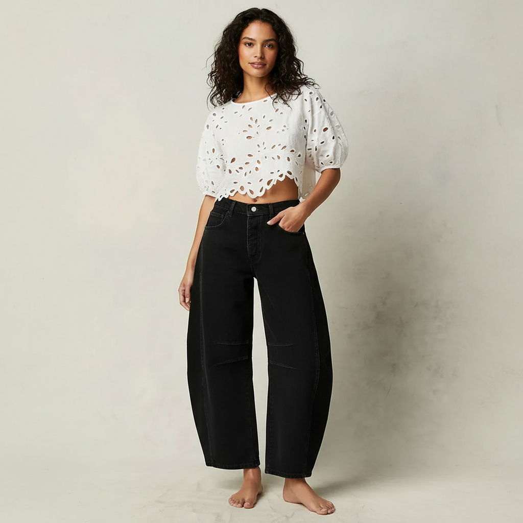Women's Relaxed Barrel Leg Jeans with High Waist