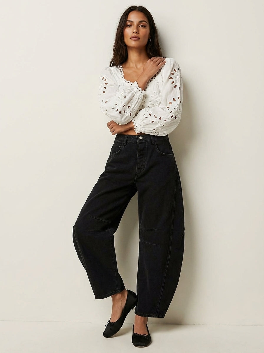 Women's Relaxed Barrel Leg Jeans with High Waist