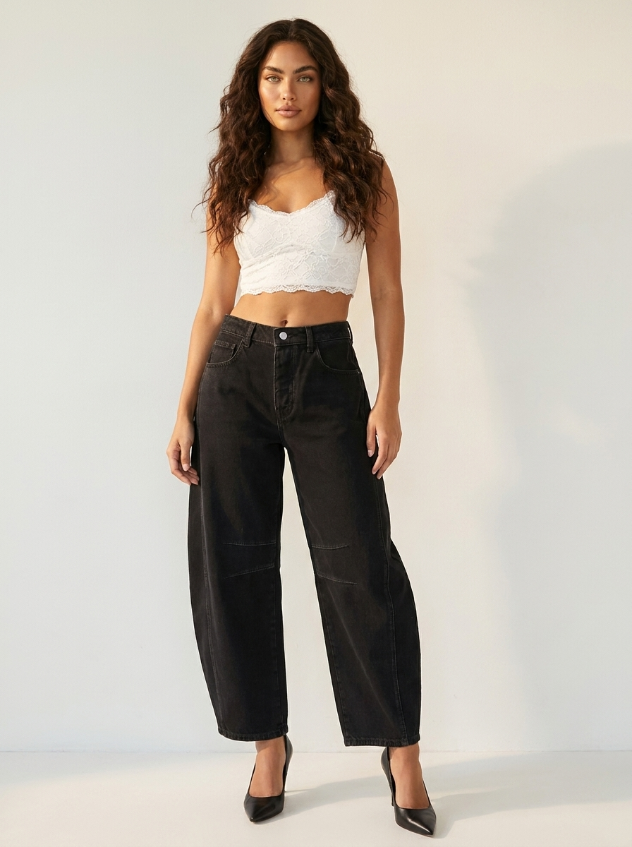 Women's Relaxed Barrel Leg Jeans with High Waist
