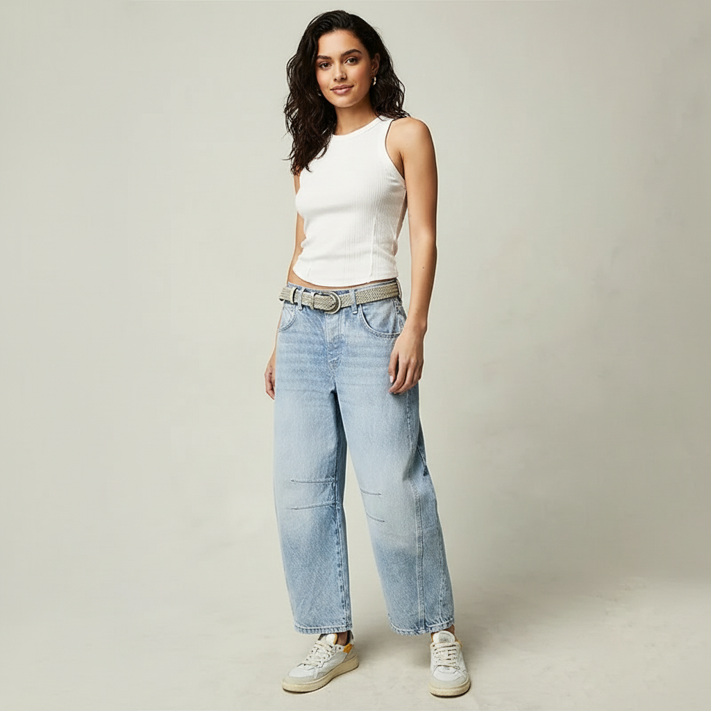 Women's Relaxed Barrel Leg Jeans with High Waist