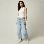 Women's Relaxed Barrel Leg Jeans with High Waist