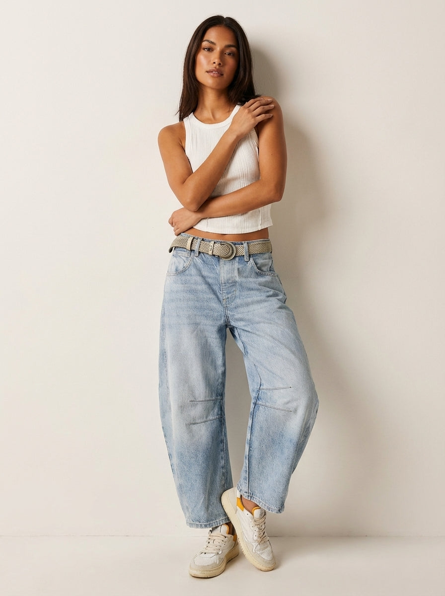 Women's Relaxed Barrel Leg Jeans with High Waist