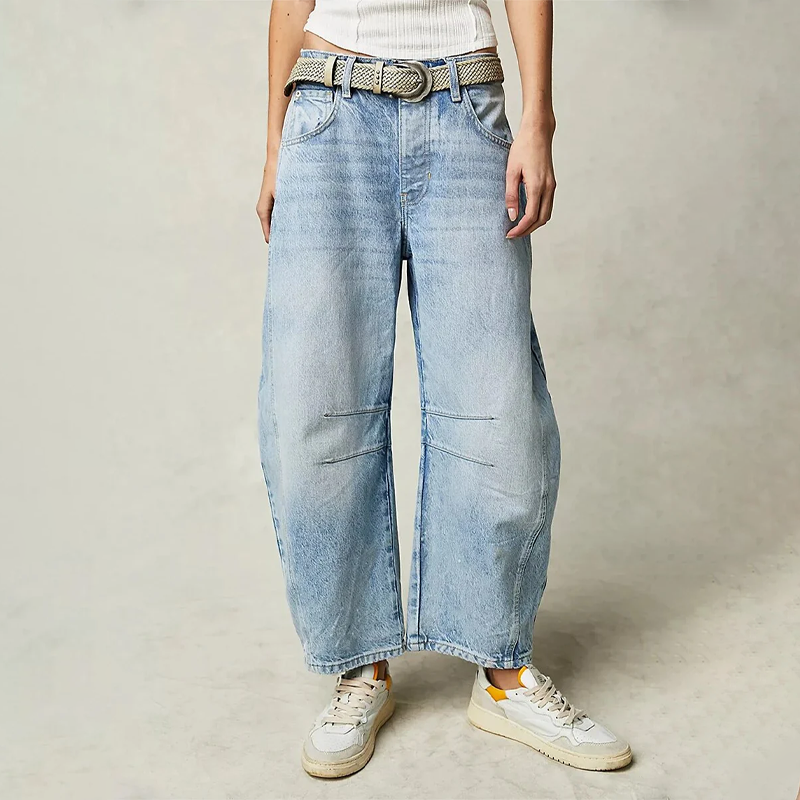 Women's Relaxed Barrel Leg Jeans with High Waist