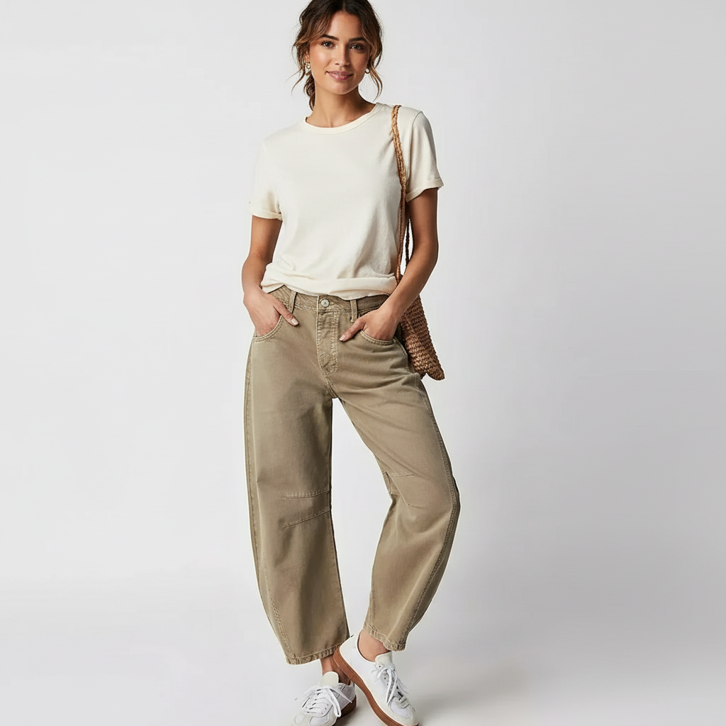 Women's Relaxed Barrel Leg Jeans with High Waist