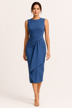 Damen Midi-Bürokleid mit strukturierter Passform und elegantem, drapiertem Taillendetail