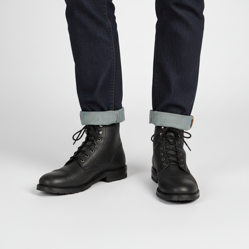 Herren-Retro-Stiefeletten mit Schnürung und Zehenkappe