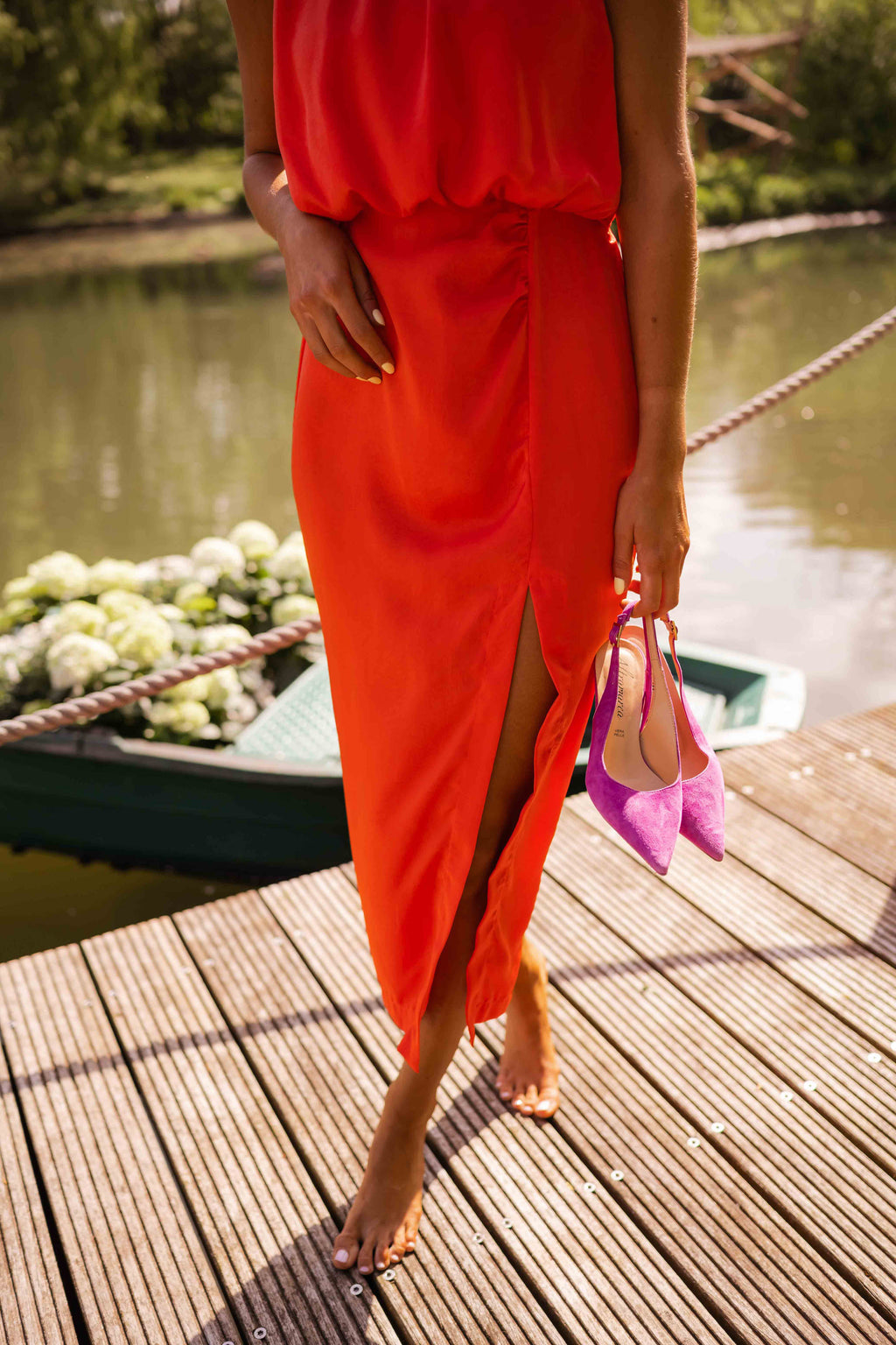 Drapiertes Tulpen-Midikleid für Damen