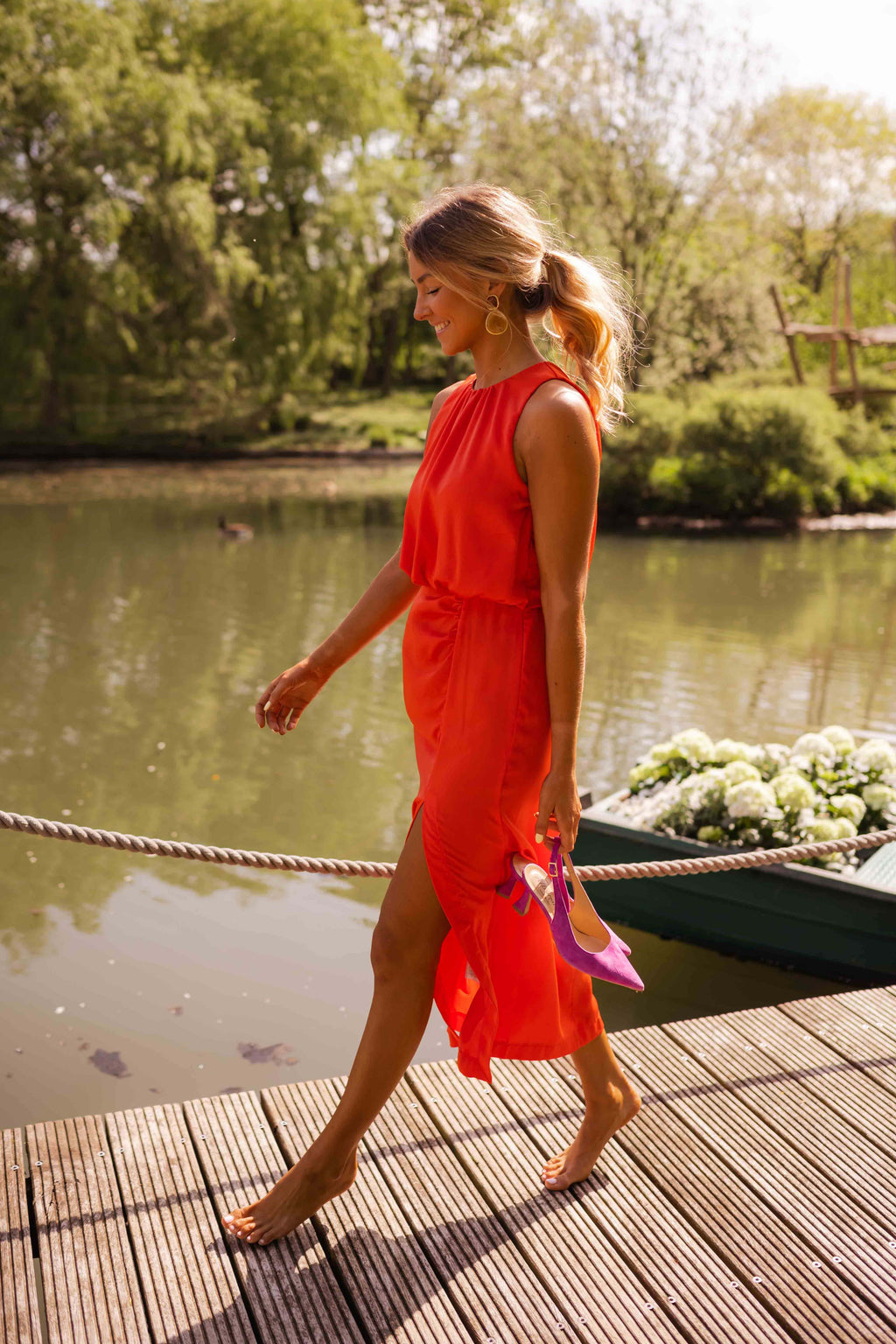 Drapiertes Tulpen-Midikleid für Damen