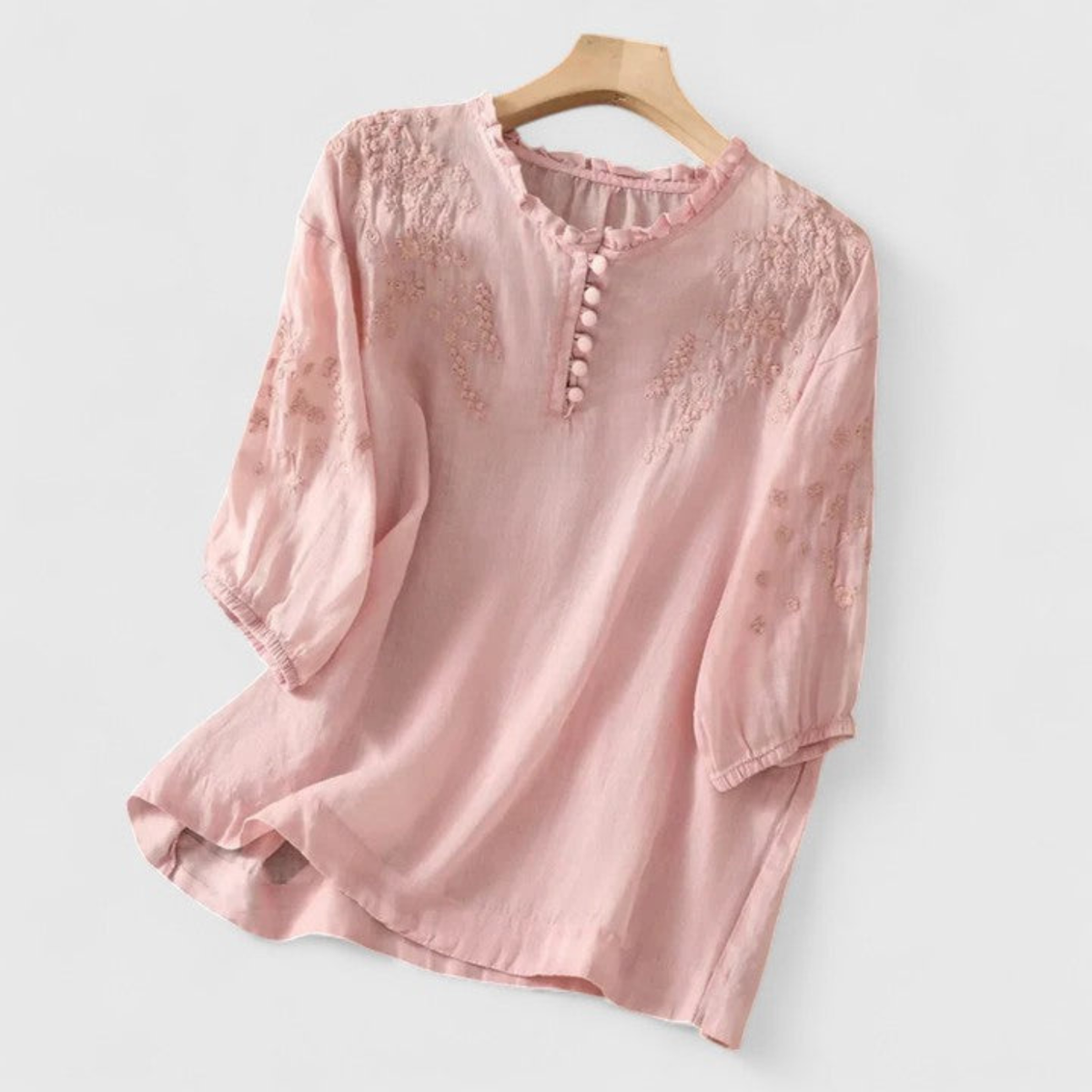 Blouse pour femme brodée à col volanté