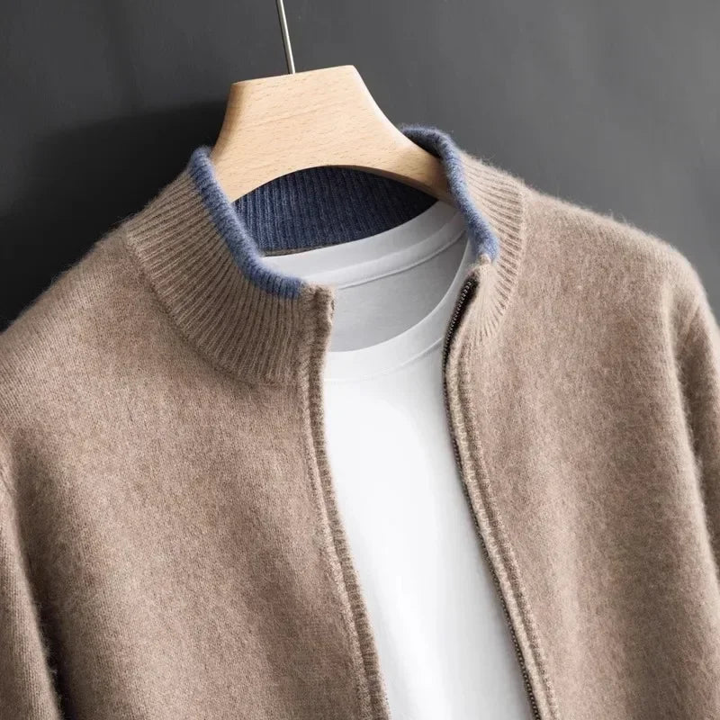 Men's Minimalist Zip-Up Knit Cardigan
