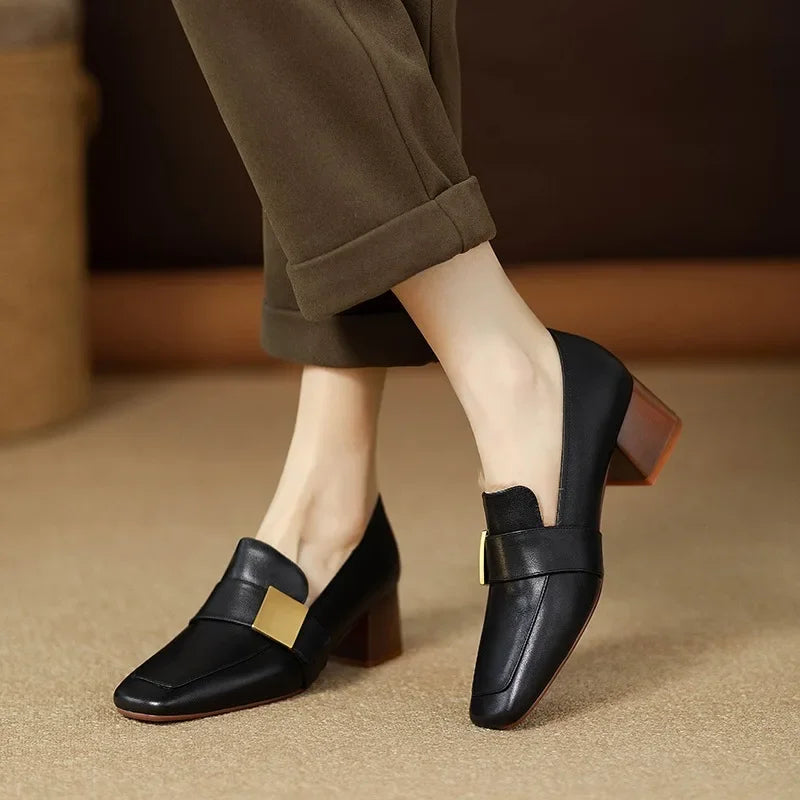 Women’s Buckle Detail Block Heel Loafers