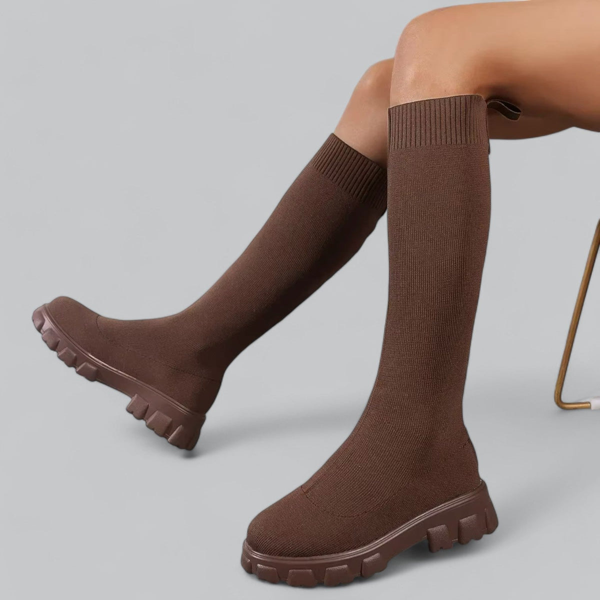 Women's Knit Knee-High Chunky Sole Boots