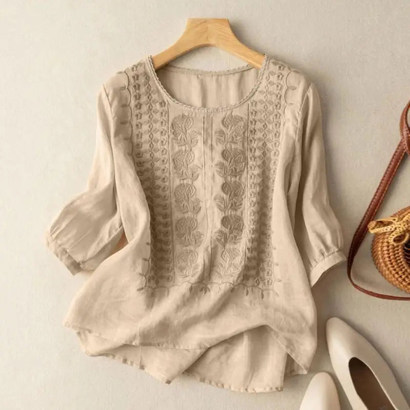 Blouse tunique décontractée brodée pour femme