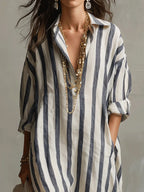 Women's Striped Collared Maxi Shirt Dress