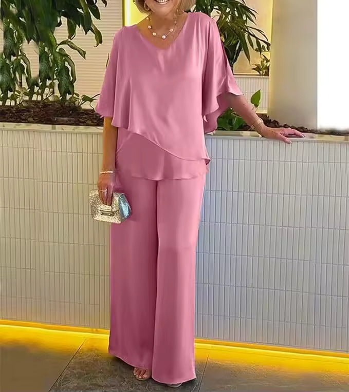 Women's Chiffon Overlay Two-Piece Set