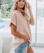 Women's Relaxed Button-Up Blouse with Chest Pocket