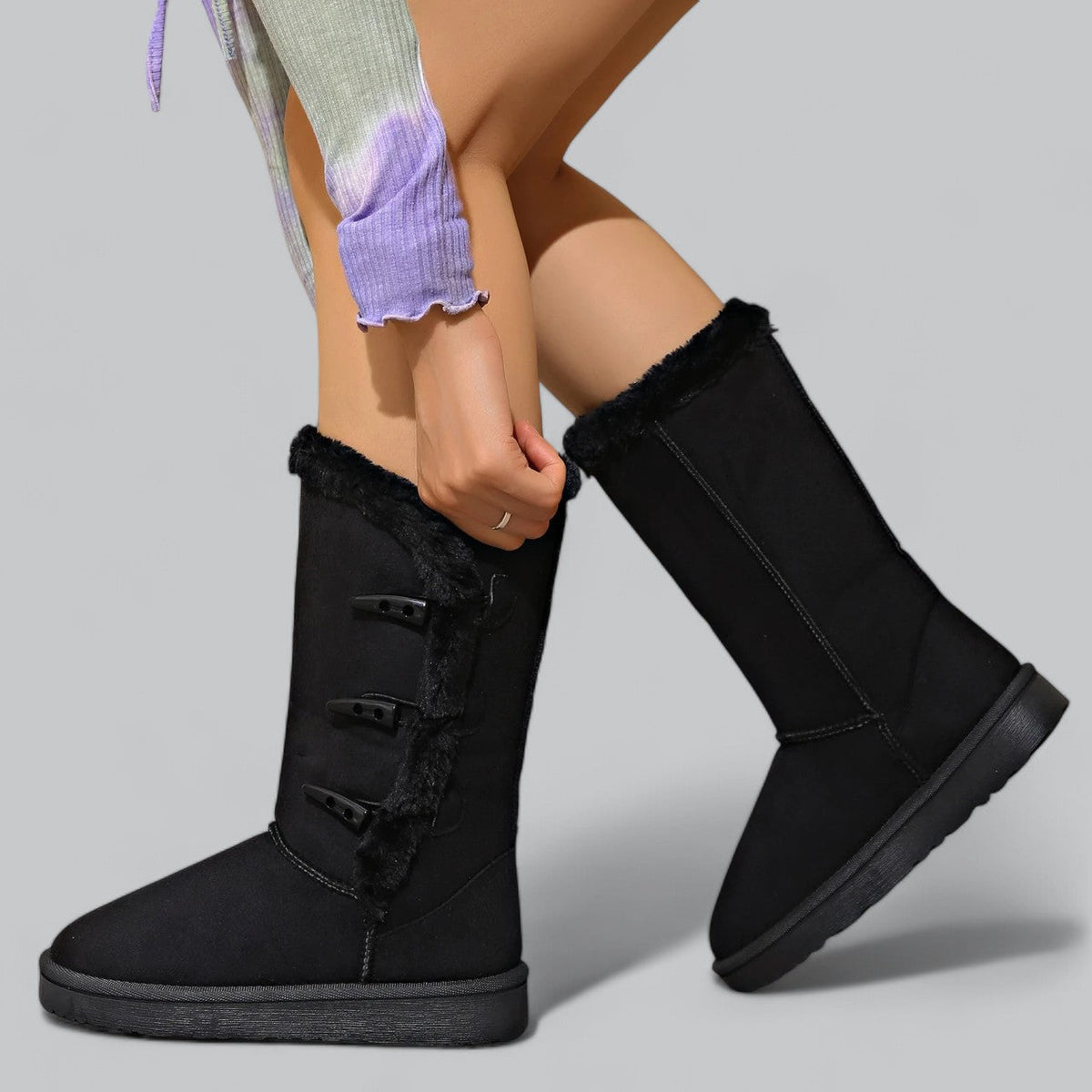 Bottes d’hiver mi-mollet pour femmes, doublées de fausse fourrure