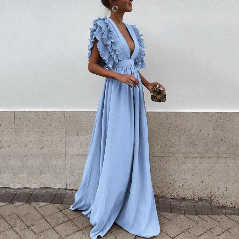 Damen Maxikleid mit Rüschenärmeln und schmeichelhafter, fließender Passform