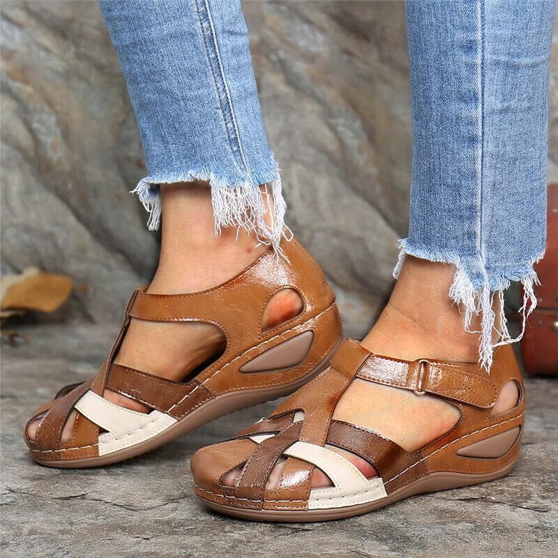 Women's Multi-Tone Comfort Walking Sandals with Adjustable Hook-and-Loop Straps
