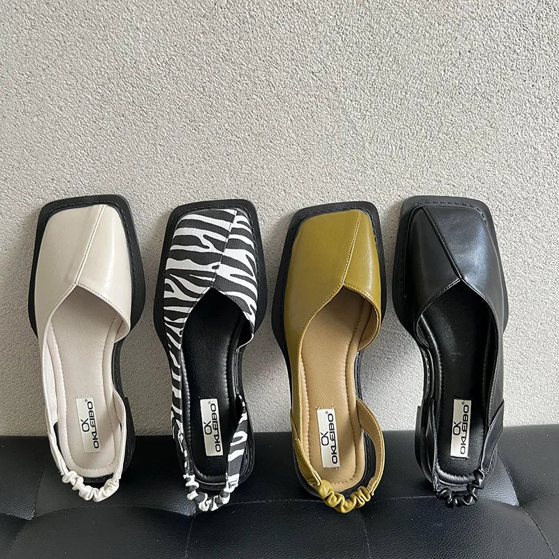 Women's Square Toe Slingback Flats with Elastic Back Strap and Cushioned Comfort Insole