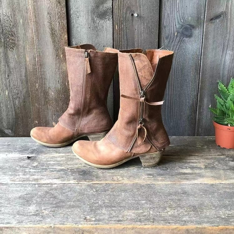 Botas de mujer de media caña, con doble cremallera y tacón bajo