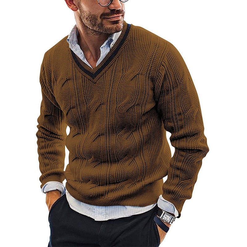 Men's Cable Knit V-Neck Sweater