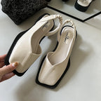 Women's Square Toe Slingback Flats with Elastic Back Strap and Cushioned Comfort Insole