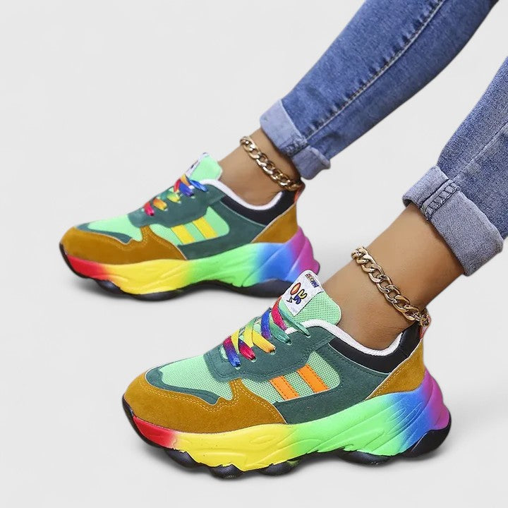 Baskets pour femmes à semelle arc-en-ciel et empiècements multicolores